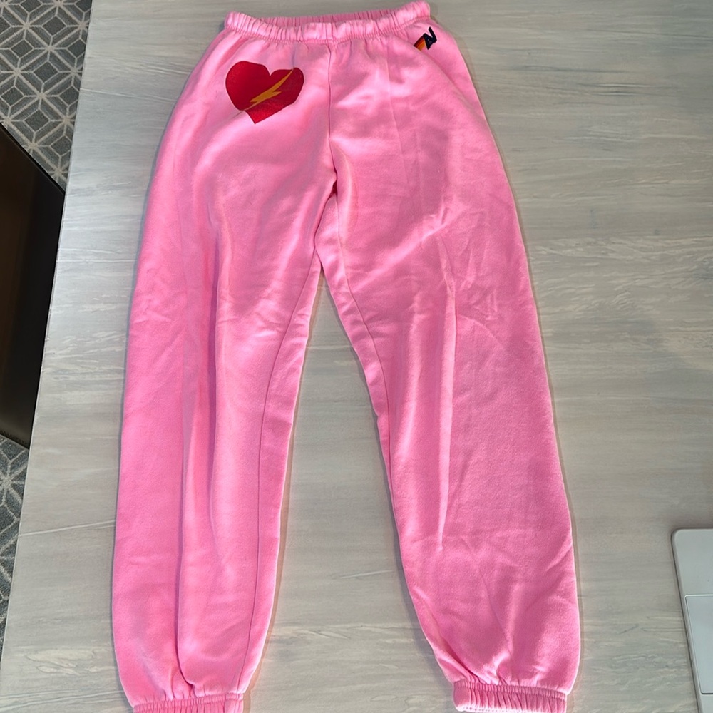 Aviator Nation Bolt Heart Sweatpants Neon Pink Small